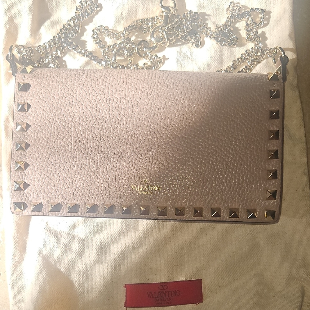 Valentino Taupe Studded Clutch with Chain